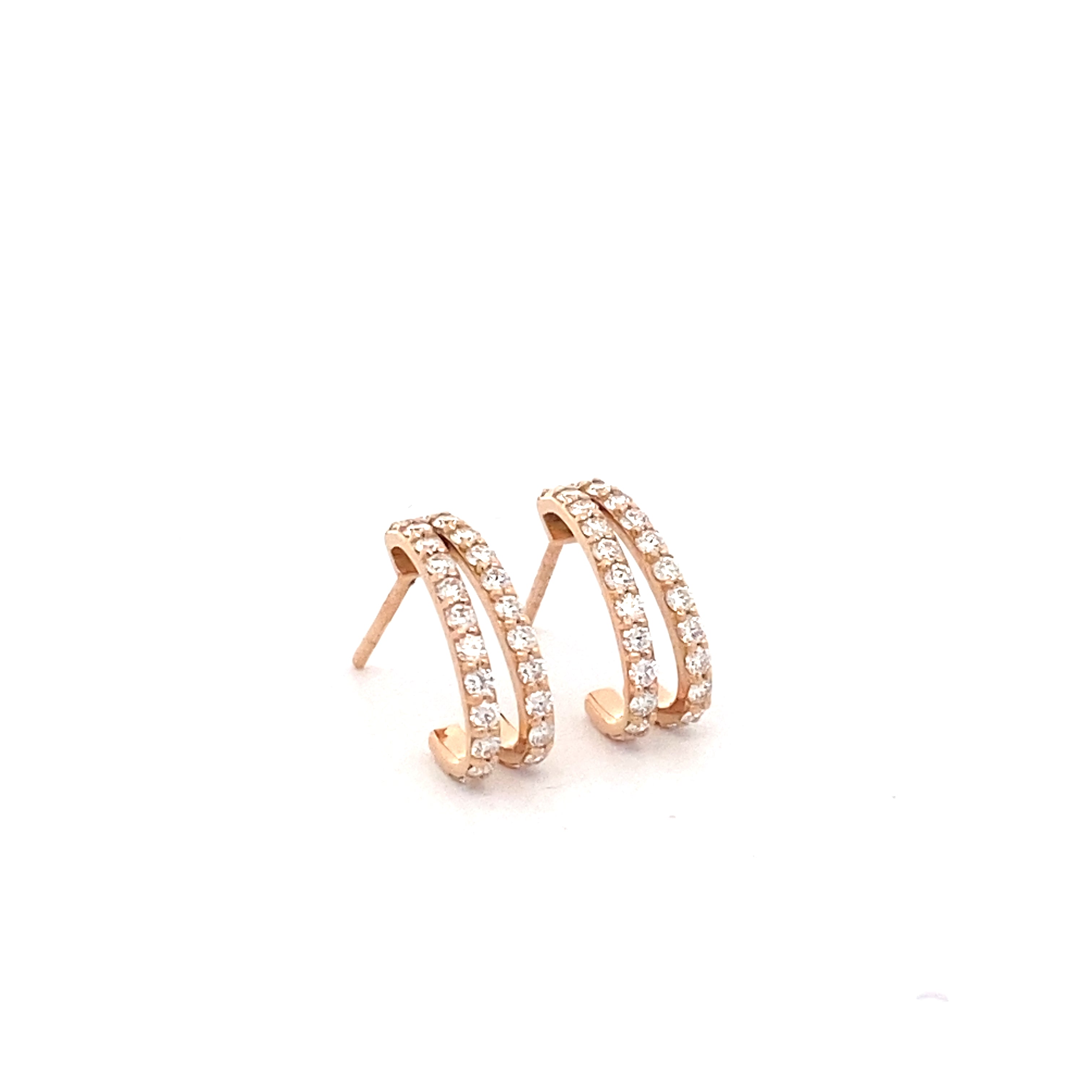 18ct Rose Gold Double Row Diamond Earrings