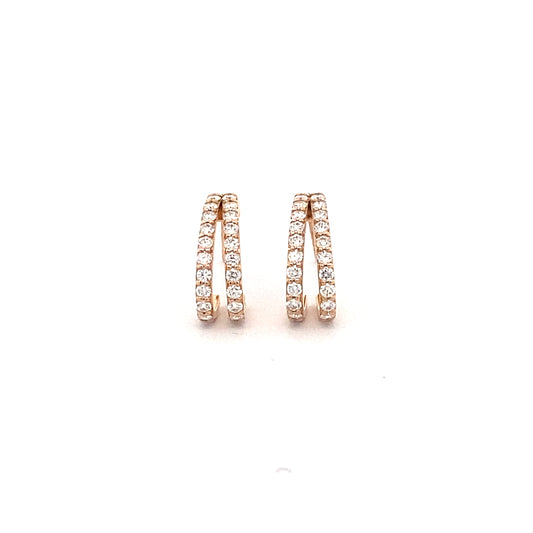 18ct Rose Gold Double Row Diamond Earrings