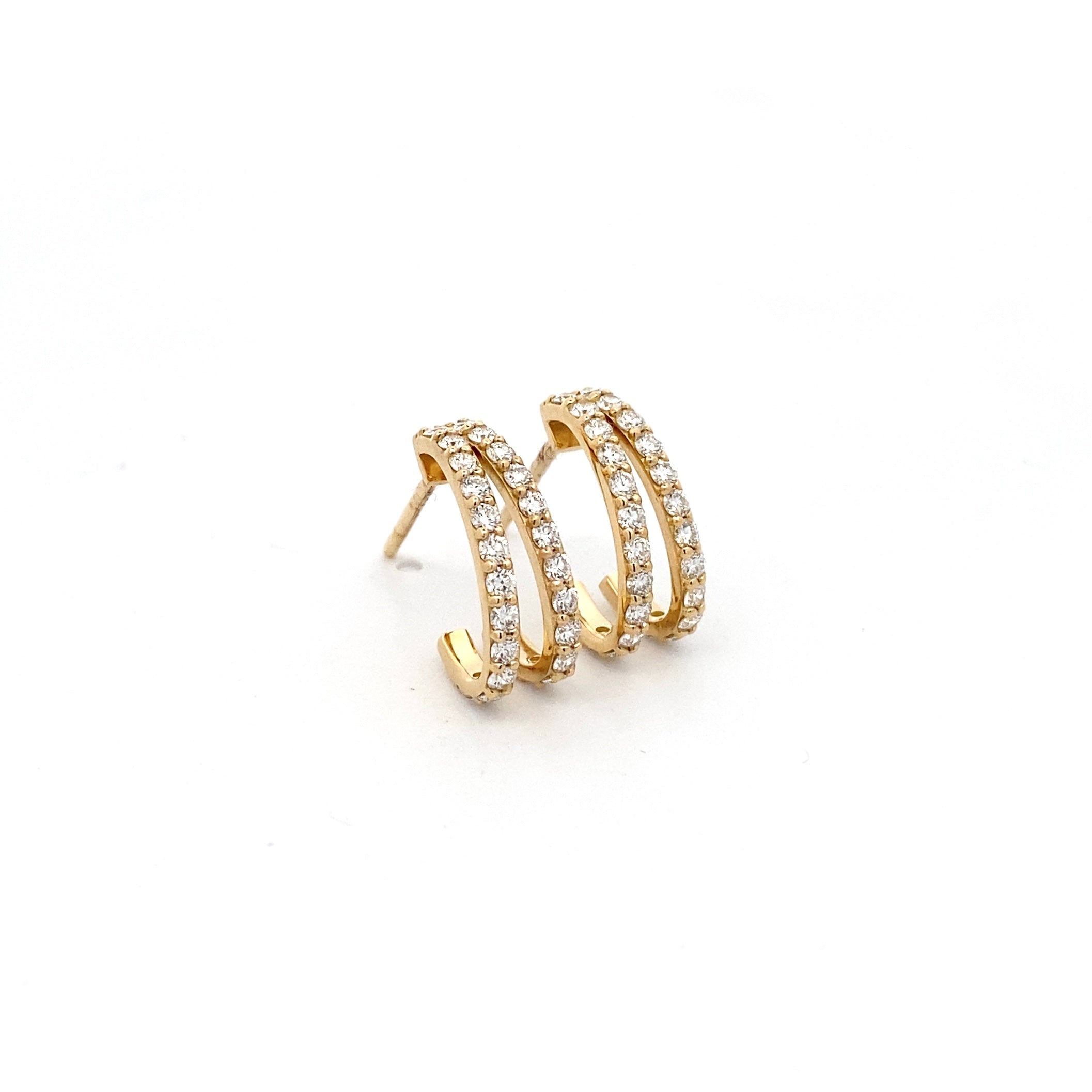 18ct Yellow Gold Double Row Diamond Earrings